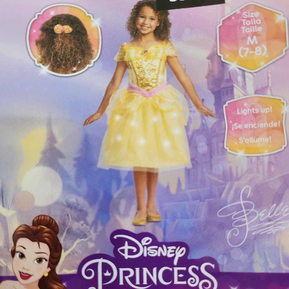 Disney Princess Belle Costume New With Lights Up. Size M (7-8).